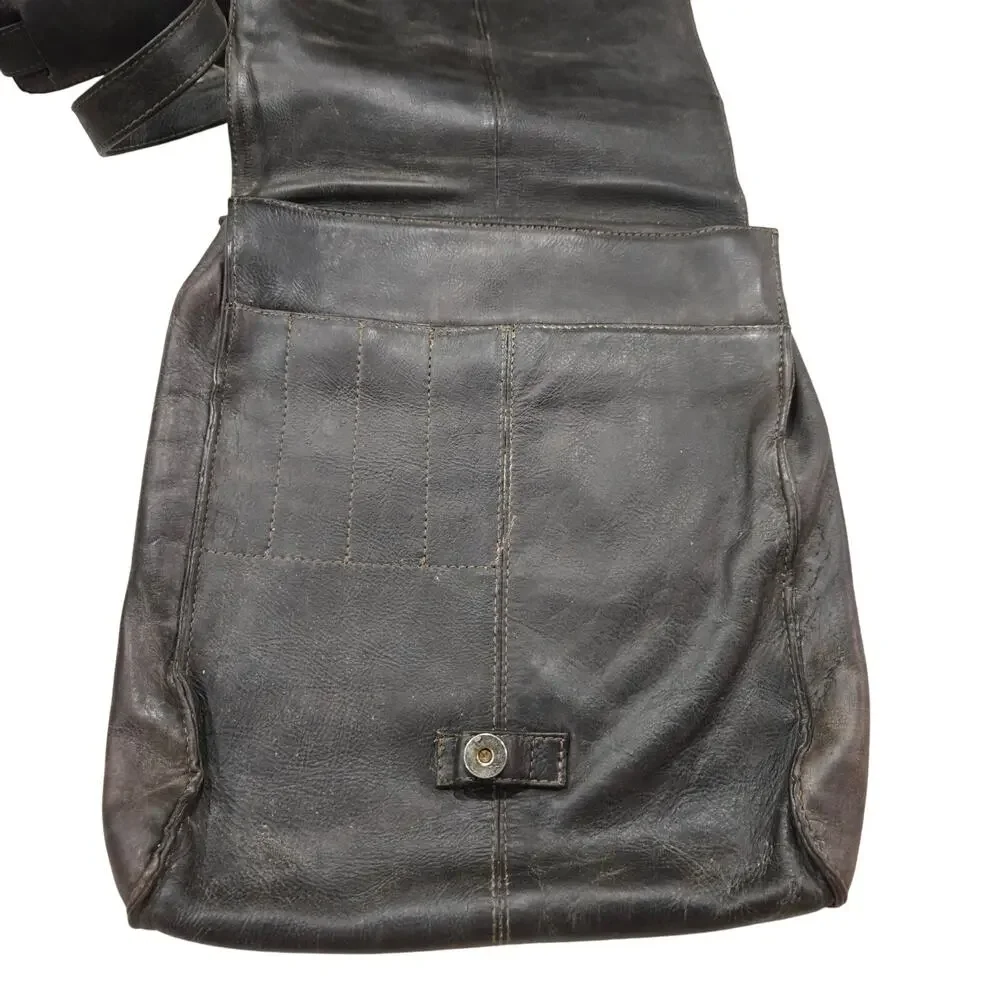 Vintage Hobo International Leather Messager Bag Large Fold Over Flap‎ 90s